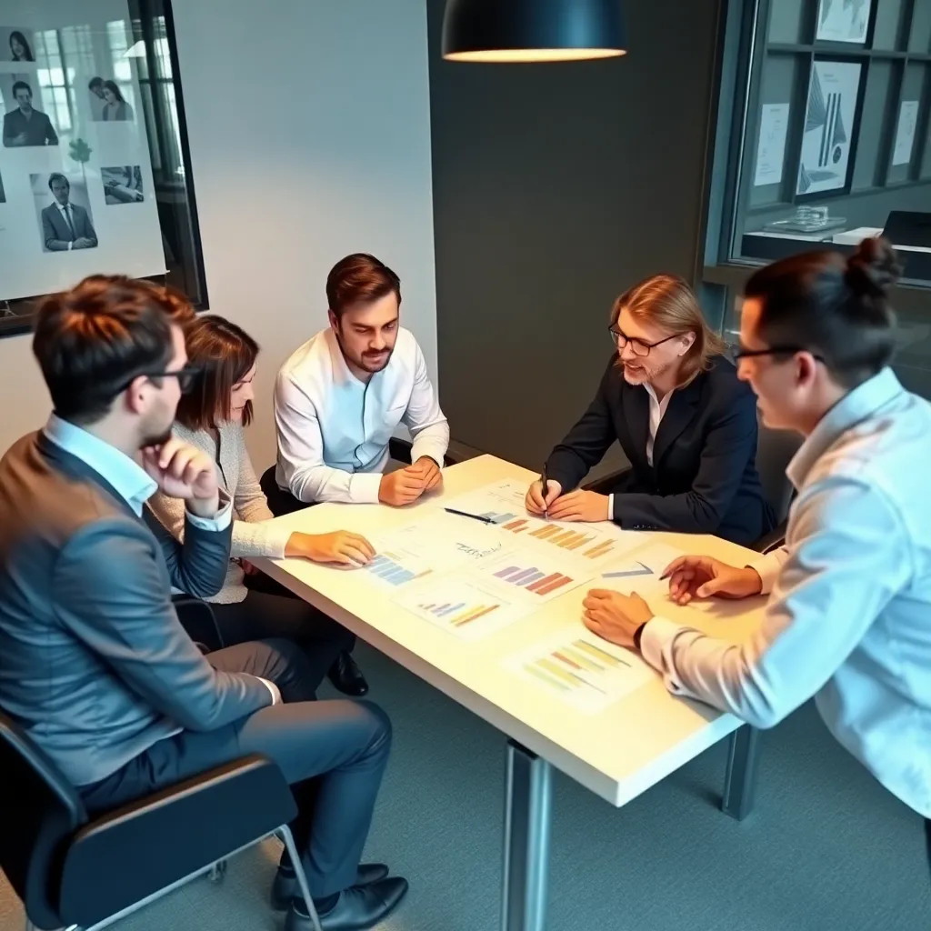 Belgisch business team bespreekt groeistrategie rond een tafel met grafieken